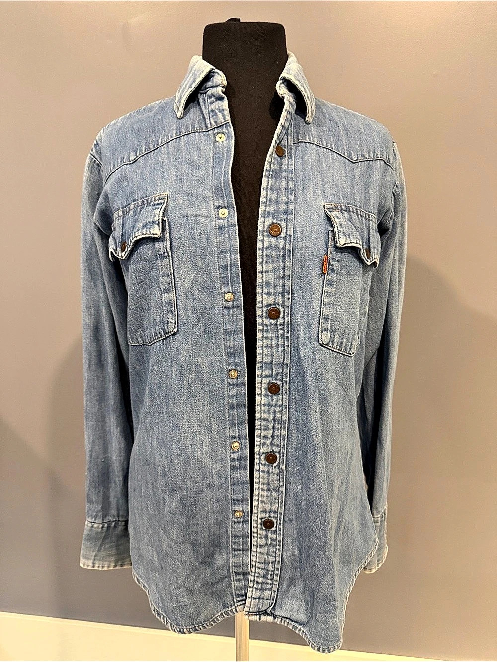 Levi'Small Barstow Standard Western Denim Shirt Blue Small